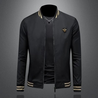 Men Luxury Fashion Trend Bomber Streetwear Long Sleeve Zipper Casual Jacket Coat