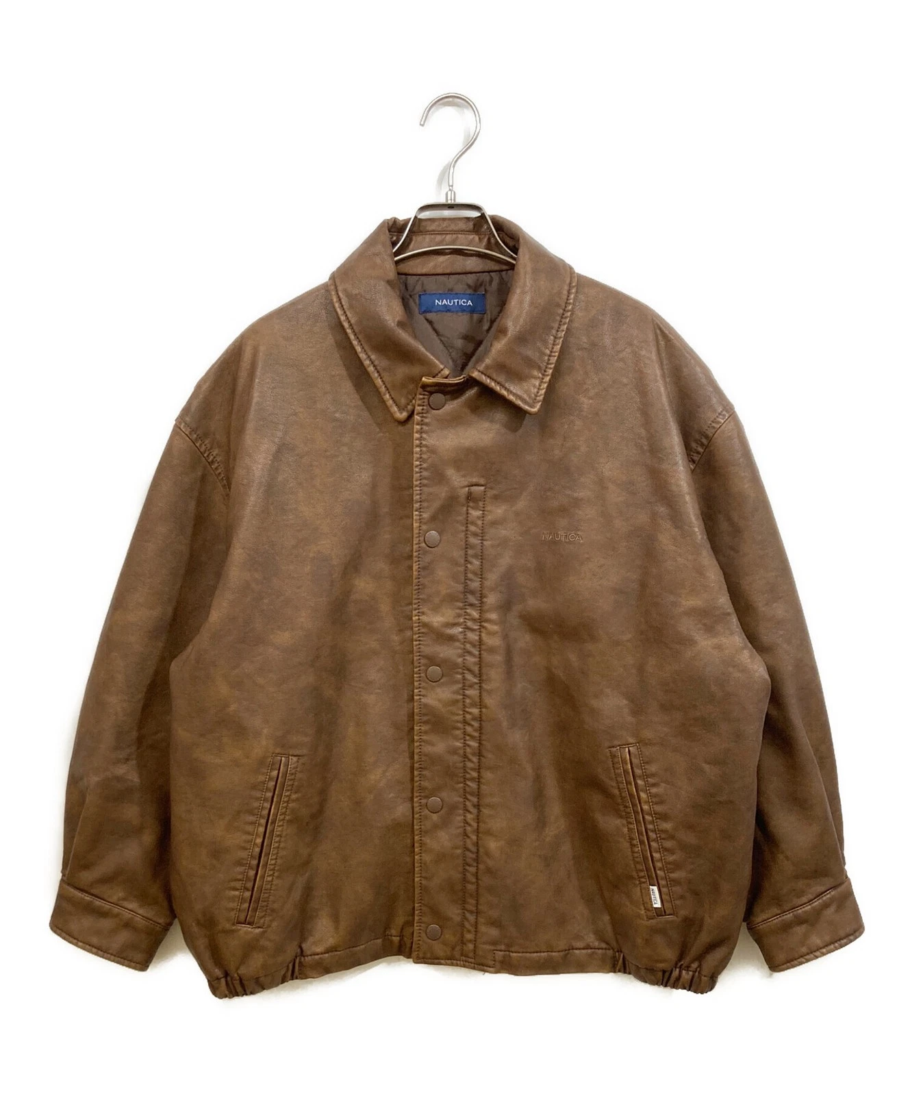 Nautica x FREAK'S STORE Faded Vegan Leather Blouson Jacket Men's Size 1 Brown image 1