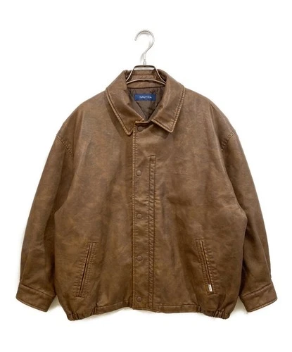 Nautica x FREAK'S STORE Faded Vegan Leather Blouson Jacket Men's Size 1 Brown video thumbnail