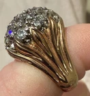 Vintage 925 Sterling Silver Gold Vermeil CZ High Dome Cocktail Ring 9.7g Floral