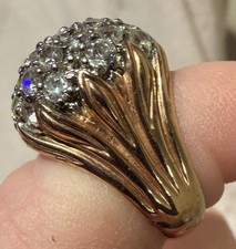 Vintage 925 Sterling Silver Gold Vermeil CZ High Dome Cocktail Ring 9.7g Floral