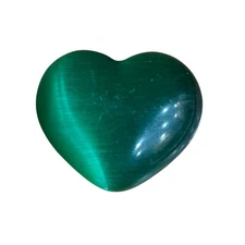 Green Cat's Eye Heart Stone Polished Pocket Crystal Healing Decor Gift Charm