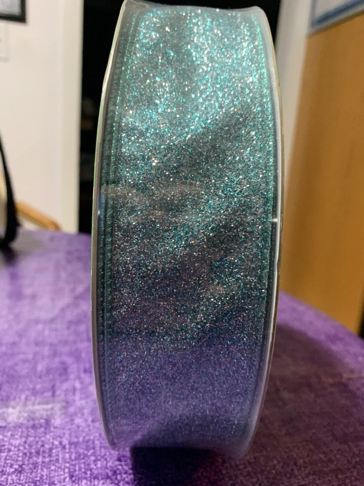 Berwick Offray Teal Iridescent Premium Wired Edge Ribbon 2" Wide x 36 Yd New - Image 4 of 4