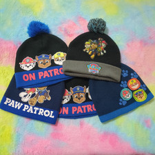 Paw Patrol Beanie Hats Winter Rubble Marshall Chase On Patrol Pom Poms Lot Of 5