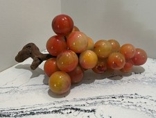 Large Vintage Italian Alabaster Marble Stone Grape Cluster Multicolor, Wood Stem
