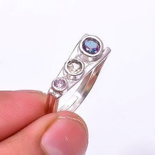 Multi Gemstone 925 Sterling Silver Jewelry Handmade Ring s.8 Sku32
