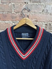 Vintage Gant The Rugger Mens Cable Knit Sweater, Sz Medium, Navy 100 Wool