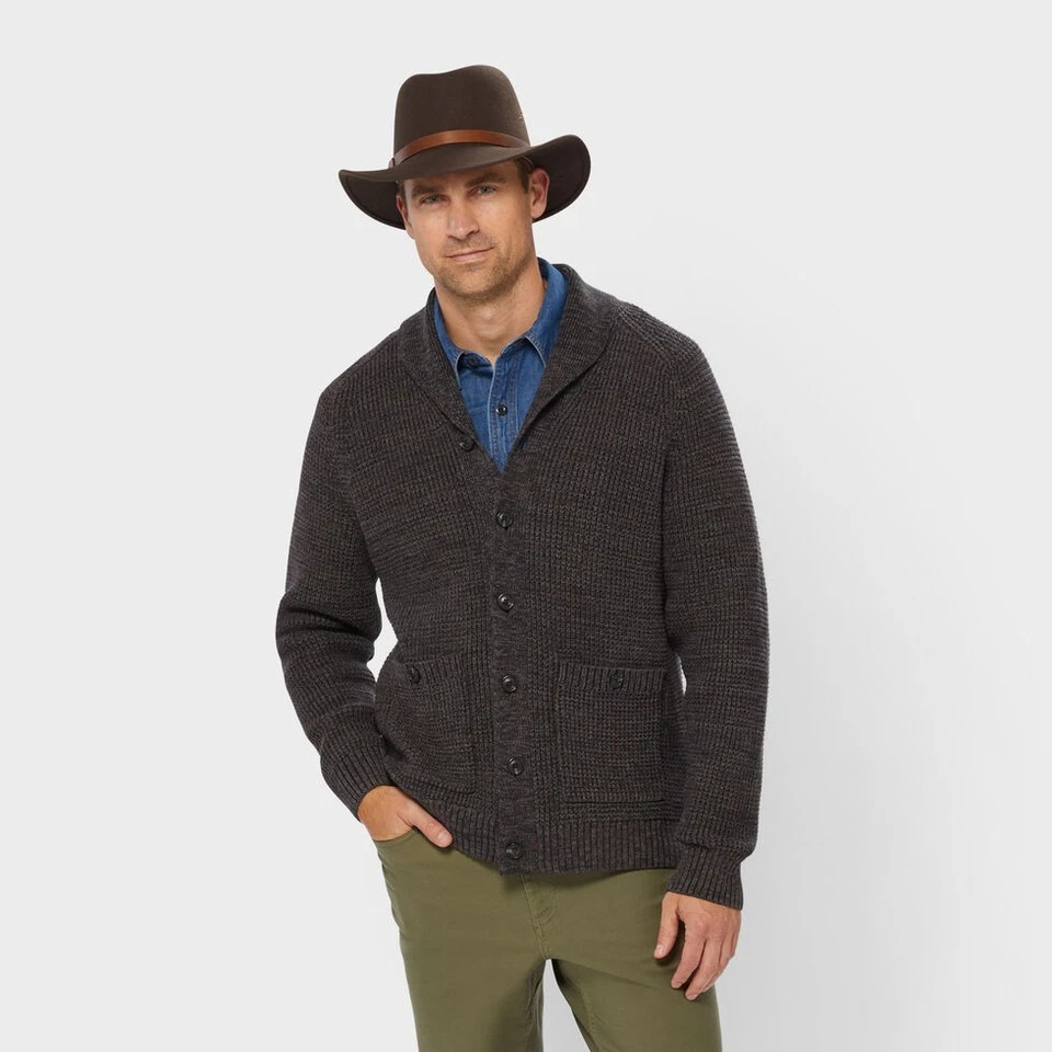 Men's Burly Retirement Shawl Collar Waffle Cardigan | Heavy Knit Sweater Jacket - Image 2 of 4