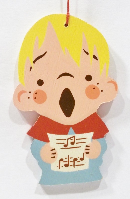 Erzgebirge Germany Choir Boy Singing Music Wooden Wood Fretwork Vintage Ornament