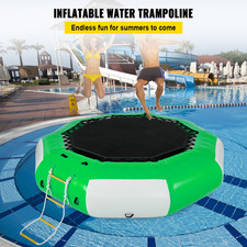 Inflatable Water Trampoline 10FT - Round Inflatable Water Bouncer with 4-Step La
