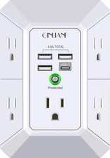 QINLIANF Wall Charger Surge Protector 5 Outlet Extender with 4 USB Charging Port