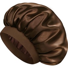 Dark Brown Satin Silk Bonnet Double Layer Sleep Cap