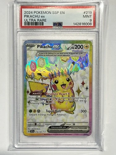Pokémon Pikachu ex Sv08 Surging Sparks 219/191 Ultra Rare Holo PSA 9