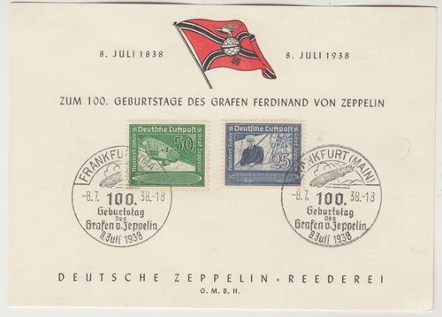 GERMANY 1938 *BIRTH CENTENARY of GRAFEN FERDINAND VON ZEPPELIN* official FDC