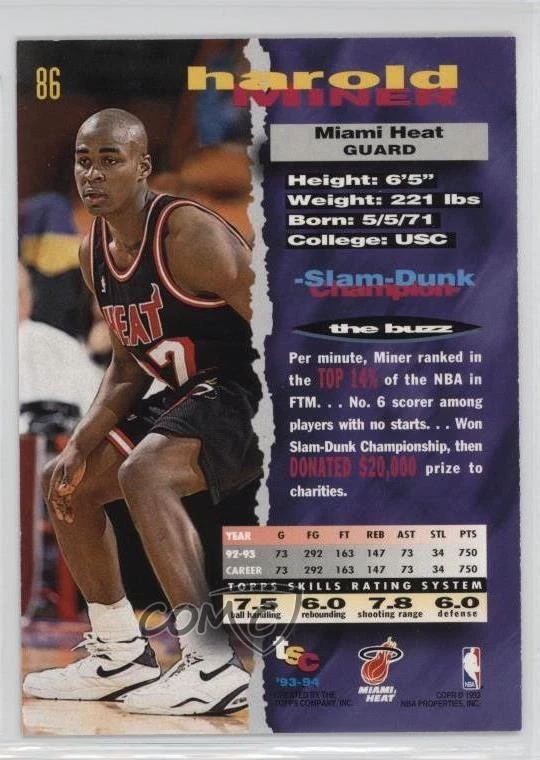 1993-94 Topps Stadium Club Members Only Harold Miner #86 - Image 2 of 2