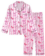 Girls Pajamas Silk Pjs Set Satin Sleepwear Long Sleeve Jammies For Kids Button&hellip;