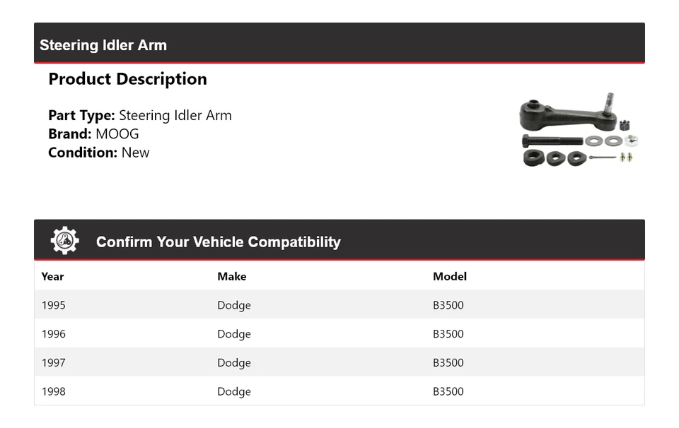For 1995-1998 Dodge B3500 Steering Idler Arm MOOG 1995 1996 1997 1998 - Image 2 of 4