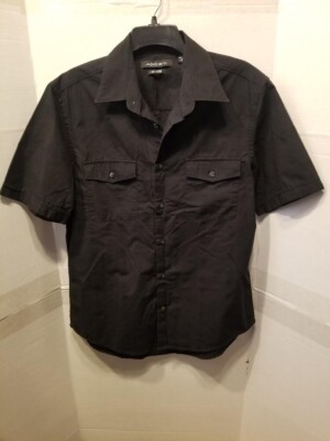 AXIST Men's Short Sleeve Slim Fit Black Dress/Casual Shirt - Size Medium |  eBay
