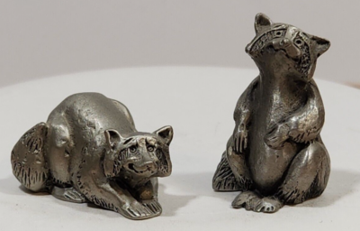 Vtg. 1993 Hudson Pewter Noah's Ark Racoon Pair Sculpture 7372