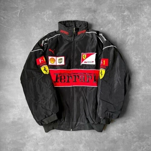 Giacca Ricamo Vintage Nera Ferrari F1 Racing UPS Shell Bridgestone Puma XL