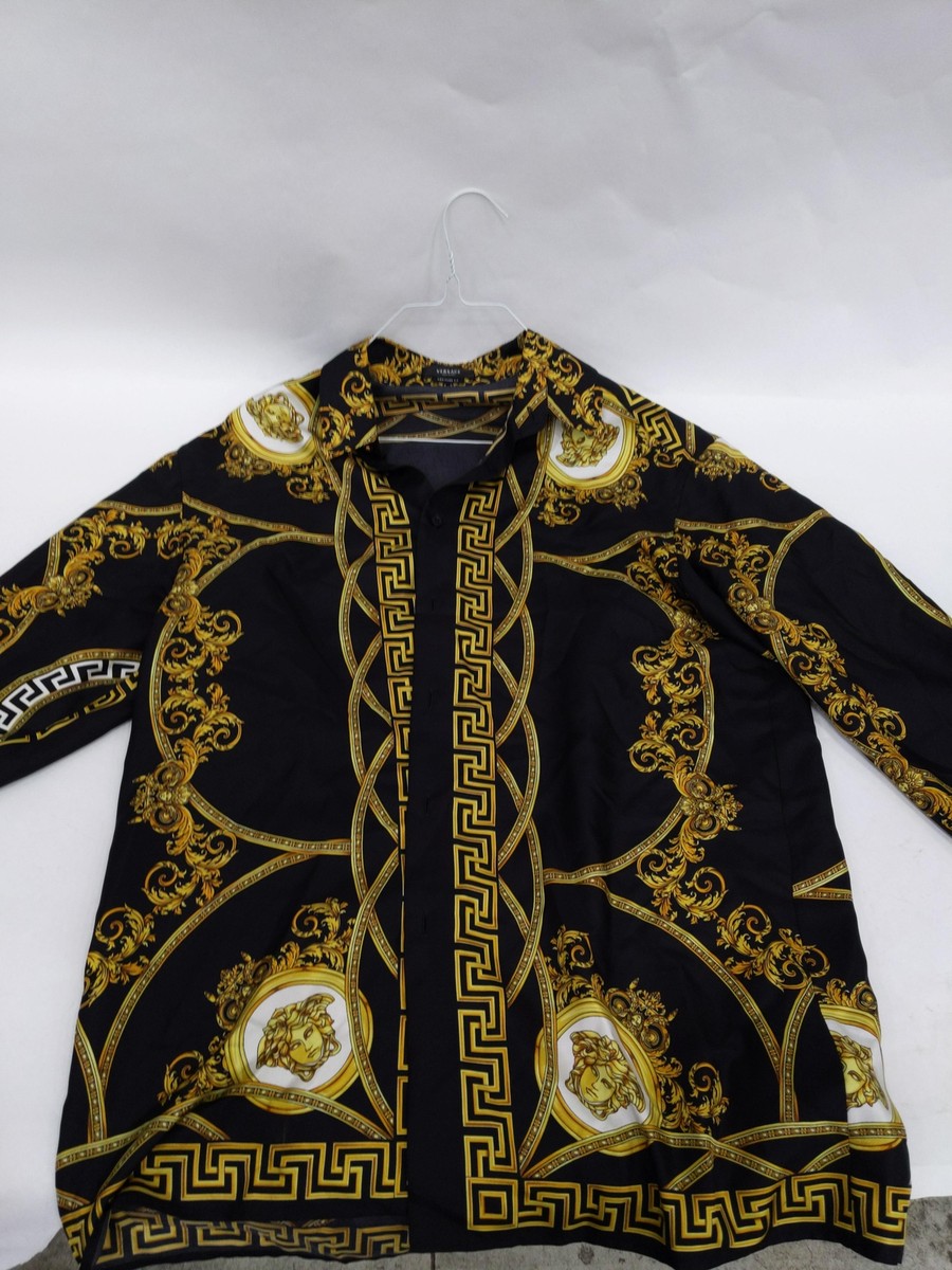 Versace Barocco Print Silk Button-Up Shirt, XL (FF) | eBay