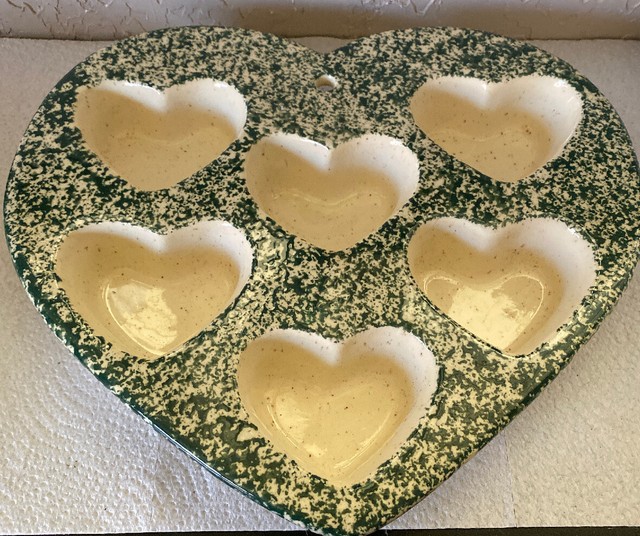 Ceramic Heart Shape Cupcake Muffin Pan Baking Dish Green Stoneware eBay
