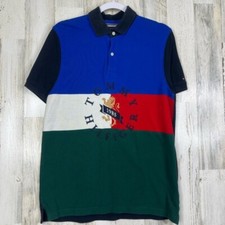 Tommy Hilfiger Mens M Colorblock Polo Shirt Short Sleeve Retro Heritage Spellout