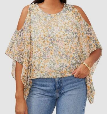 Sam & Jess Womens White Cold-Shoulder Cape-Sleeve Top Size