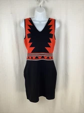 Romeo + Juliet Couture Dress Medium Black Neon Orange Printed Aztec Mini Women's