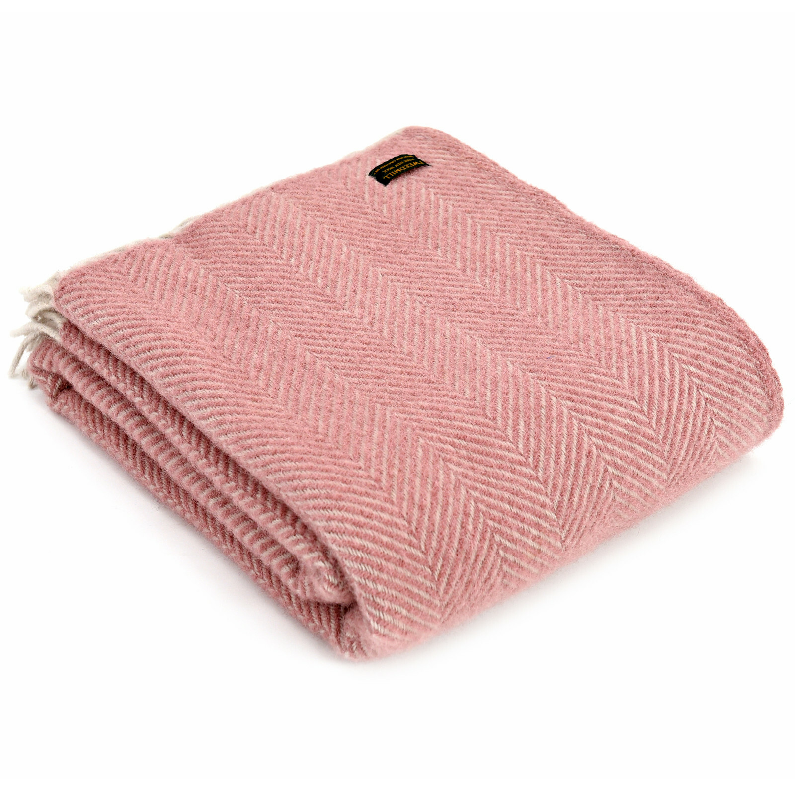 TWEEDMILL TEXTILES 100% New Wool Sofa Bed Throw  - HERRINGBONE DUSKY PINK/PEARL