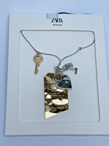 ZARA NEW WOMAN S24 GOLD SILVER NECKLACE WITH SLOGAN BADGE HEART KEY REF 4548/019 - Picture 1 of 8