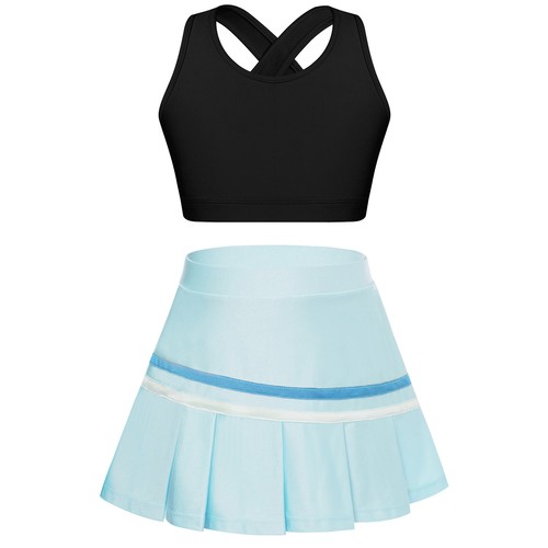Kids Girls Crop Top With Skirt Cross Back Activewear Summer Sportswear Set Mini - Picture 61 of 83
