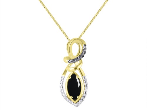 RYLOS Designer Necklace: Marquise Gemstone & Diamond Pendant, Gold-Plated Silver - Picture 9 of 16
