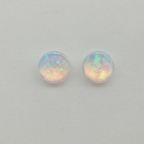 White - Blue FIRE OPAL Round Post / Stud Earrings - 925 STERLING SILVER #322e - Picture 11 of 13