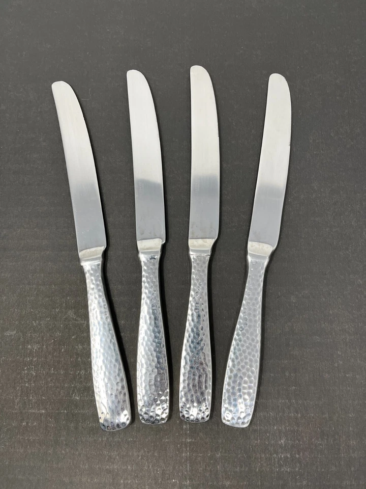 Godinger CASTELLO Glossy Hammered Stainless Flatware Set Of 4 Knives/ButterKnife - Image 2 of 4