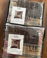 2 Red Rustic Country Bedding VHC Wyatt Euro Sham Cotton Patchwork Khaki Espresso