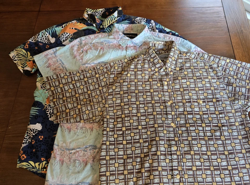 Lote De 3 Camisas Para Hombre M Hawaianas Abotonadas Manga Corta Molokai Neff Giordano Col Foto 2 de 4