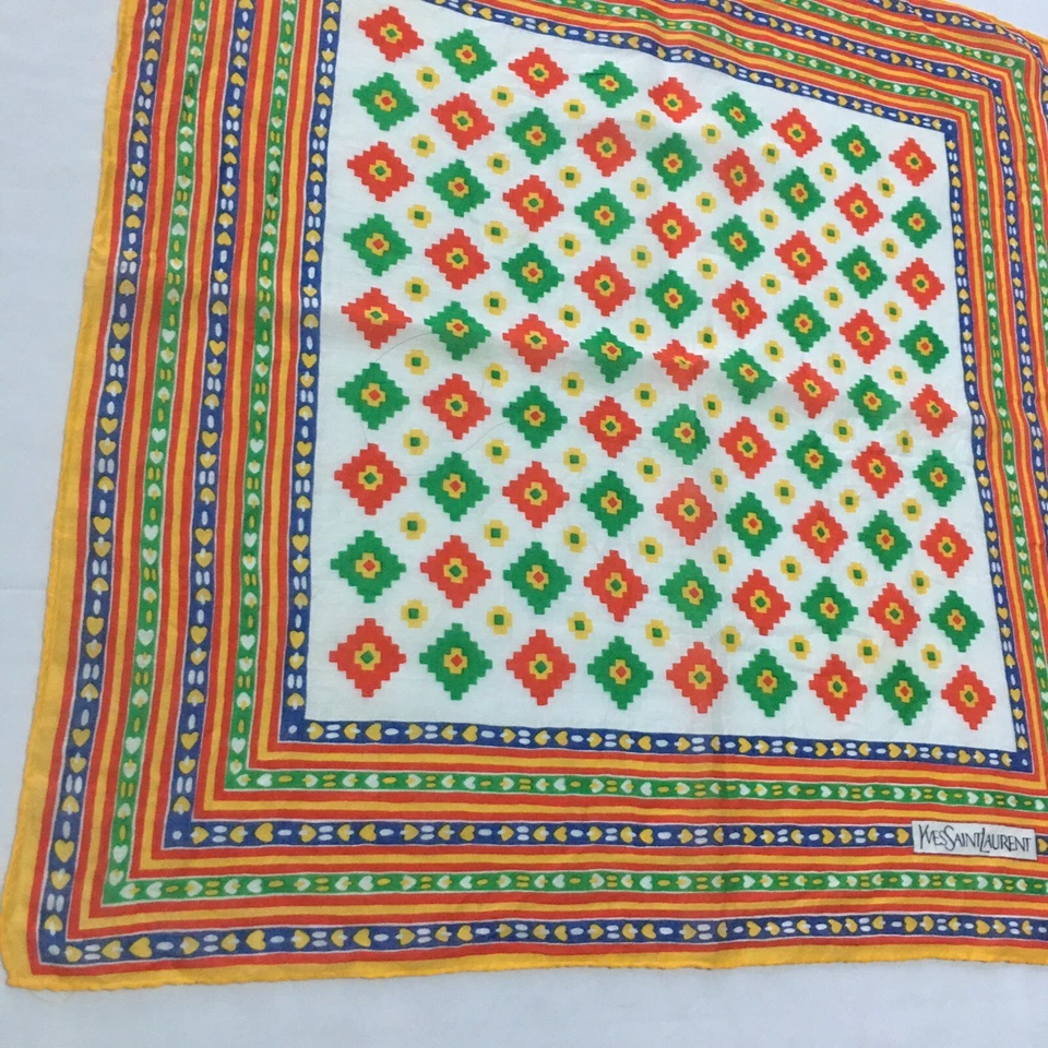 Conjunto 3 Piezas YVES SAINT LAURENT Bufanda Algodón Cuadrados Geométricos Bufanda Multicolor Foto 4 de 4