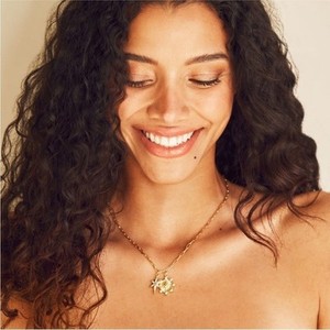 Authentic NEW Jennifer Miller Starburst Charm Necklace 14k Gold Plated Paper Clip Chain