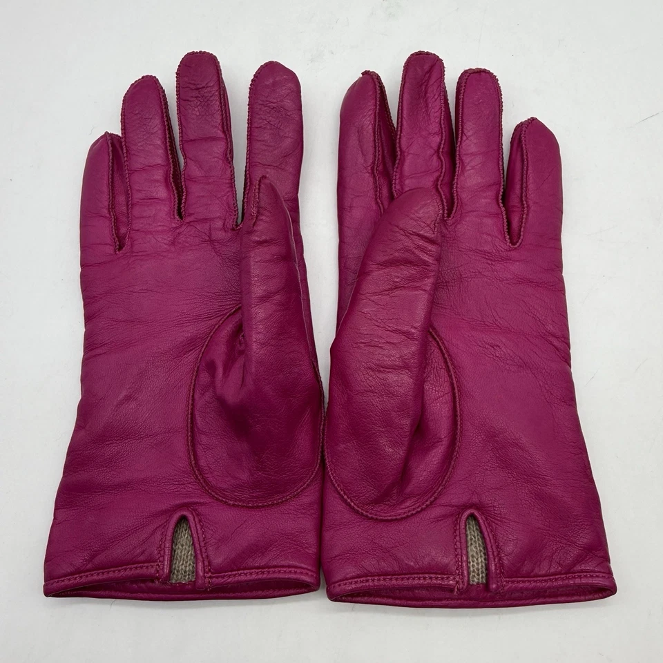 COACH Womens Leather Gloves Pink Size 7.5 Small Cashmere Lining Silver Clip - Image 2 of 4