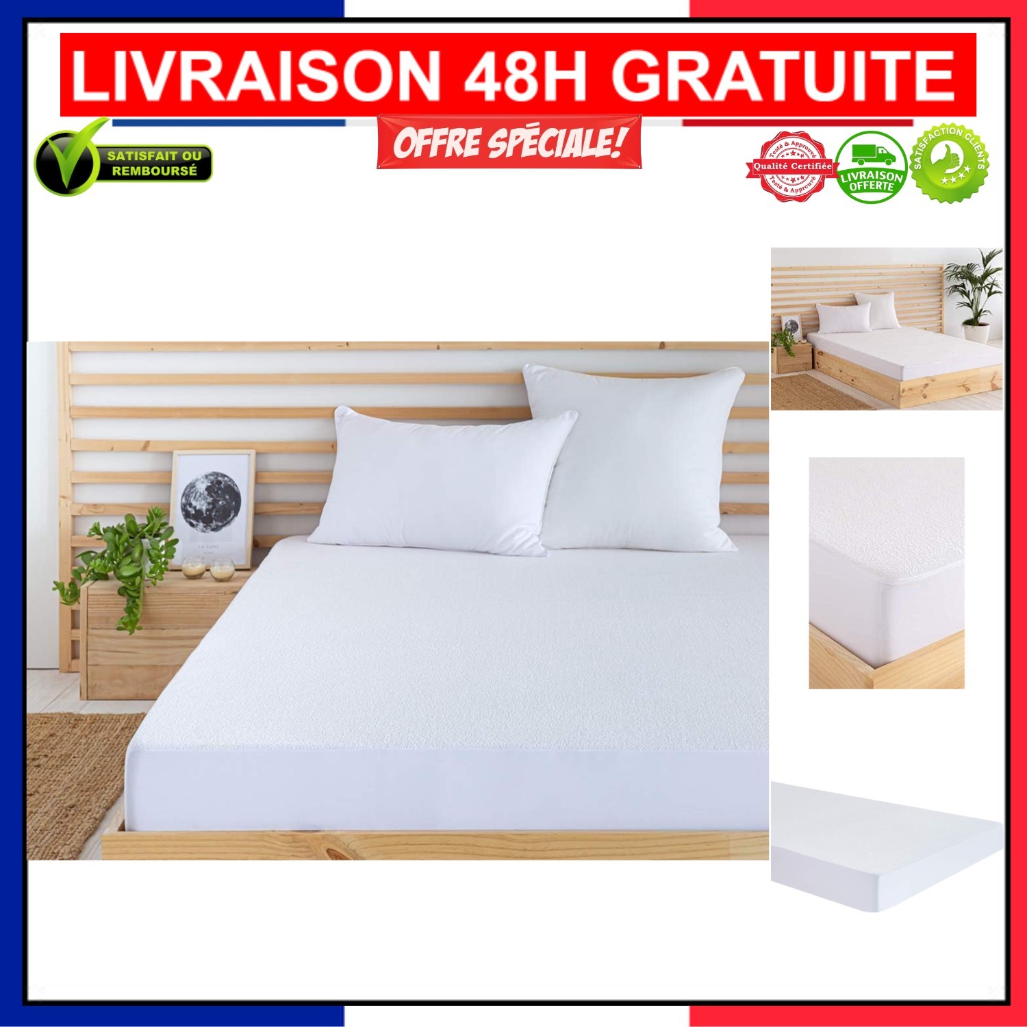 Protège-matelas imperméable 140x190 140x200 alèse drap housse lavable grand bonnet