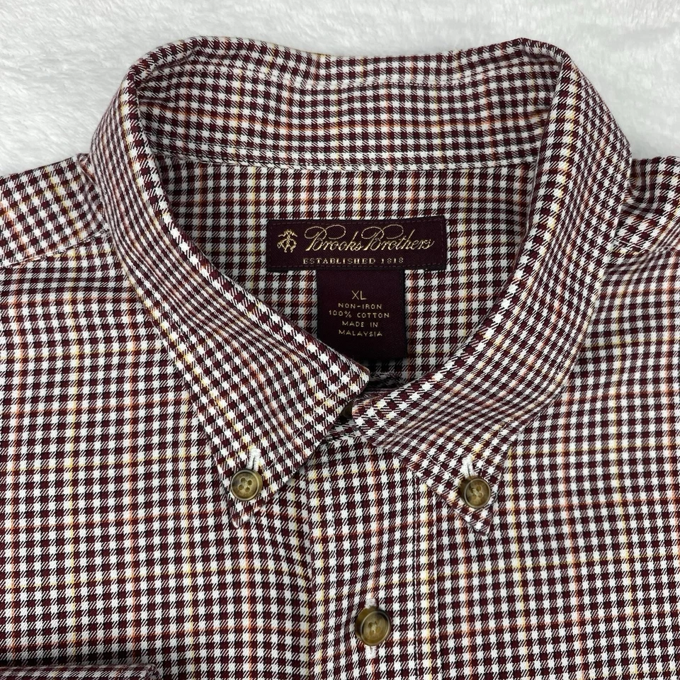 Camisa de Vestir Brooks Brothers NIÑOS XL Borgoña/Naranja Cuadros Sin Plancha Foto 3 de 4