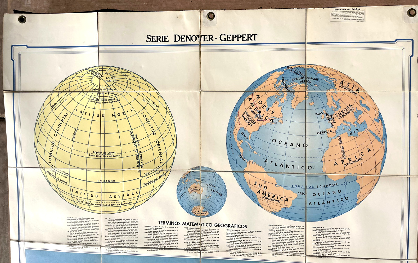 1954 Geographical Terms Folding Map JS100N Denoyer Geppert Rare Spanish Issue