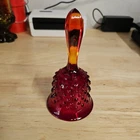 Vintage 6 Inch Fenton Hobnail Ruby Red Cranberry Glass Bell Amberina Handle