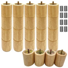 12" 6 Pcs Wooden Adjustable Bed Base Frame Support Legs for M8 M10 Threading