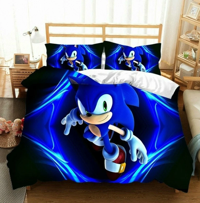 FANTASTIC QUILT UK 3 PCS Double Quilt Duvet Cover Set An@ime Bed Sonic The Hedgehog