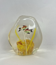 Art Glass Fish Aquarium Paperweight Double Sided Murano Style 3.5" Tall Yellow