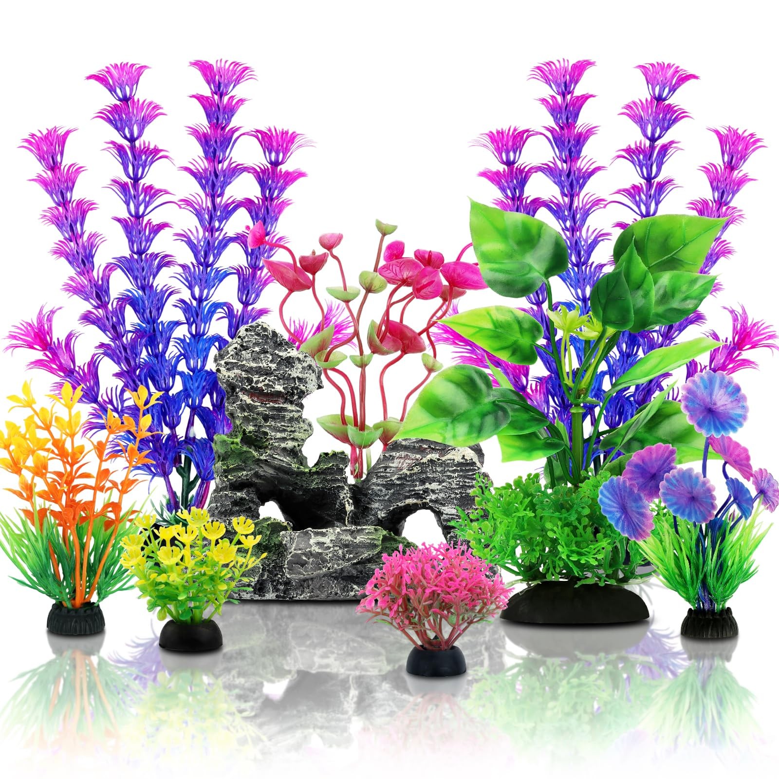 Colorful 9-Piece Aquarium Plant Decor Set for Fish Tanks