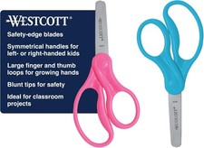Westcott 5" Kids Scissors, Hard Handle Blunt, 2-Pack, Assorted Colors,Child-Safe
