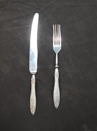 1940's Russian Soviet Army Silverware Steel Fork + Knife USSR Nice Set